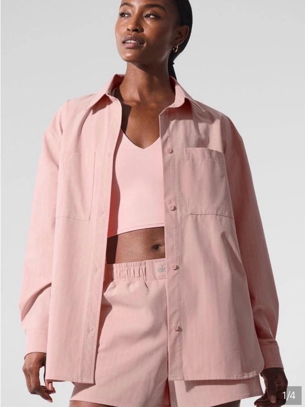 ALO Yoga Pink Oversized Button-Down Shirt